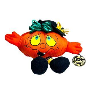 Vintage Pumpkin Character Plush Toy Hat Striped Legs Big Eyes Halloween NWT